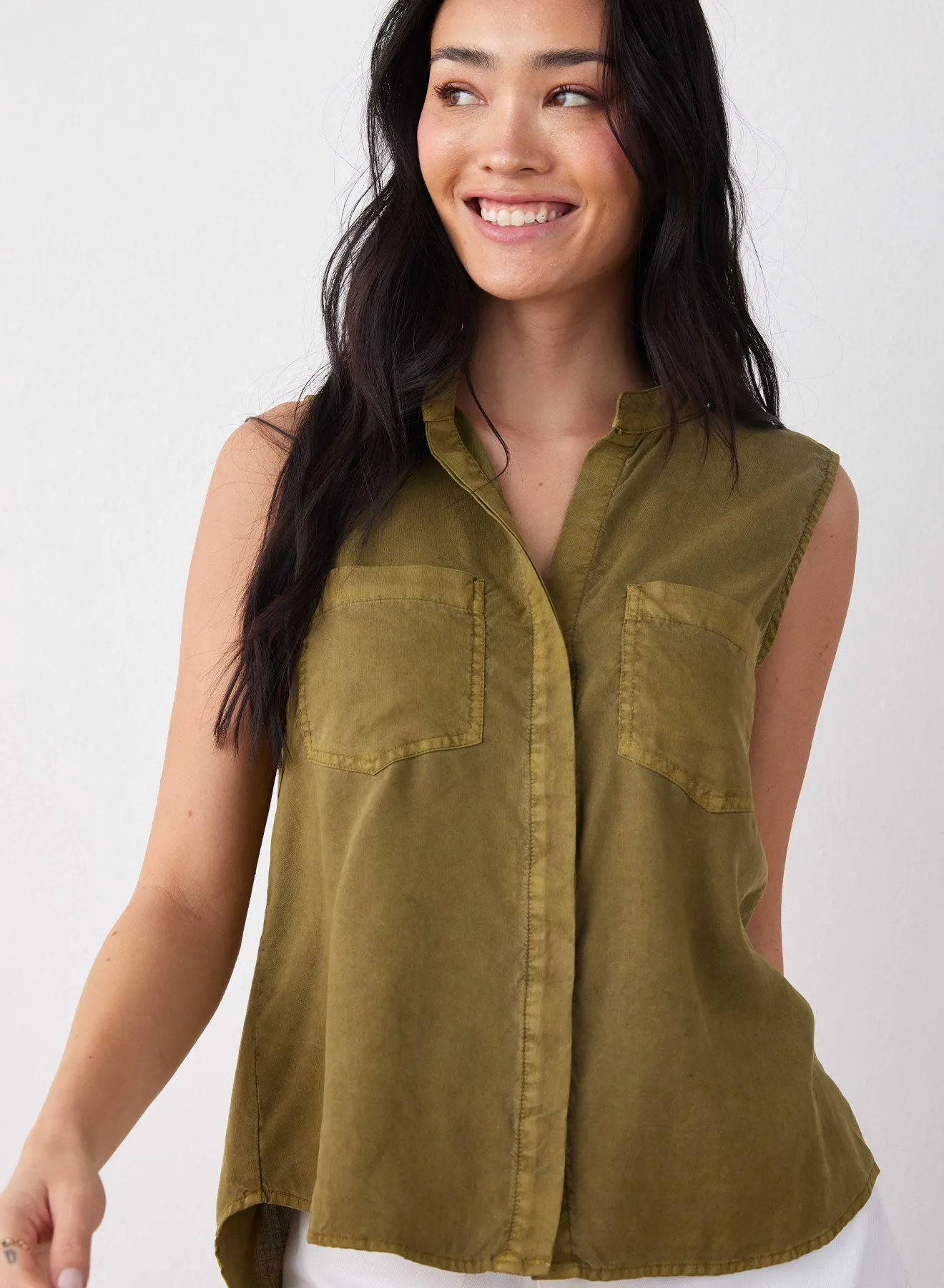 Sleeveless Two Pocket Button Down - Jungle Green sold by Bella Dahl