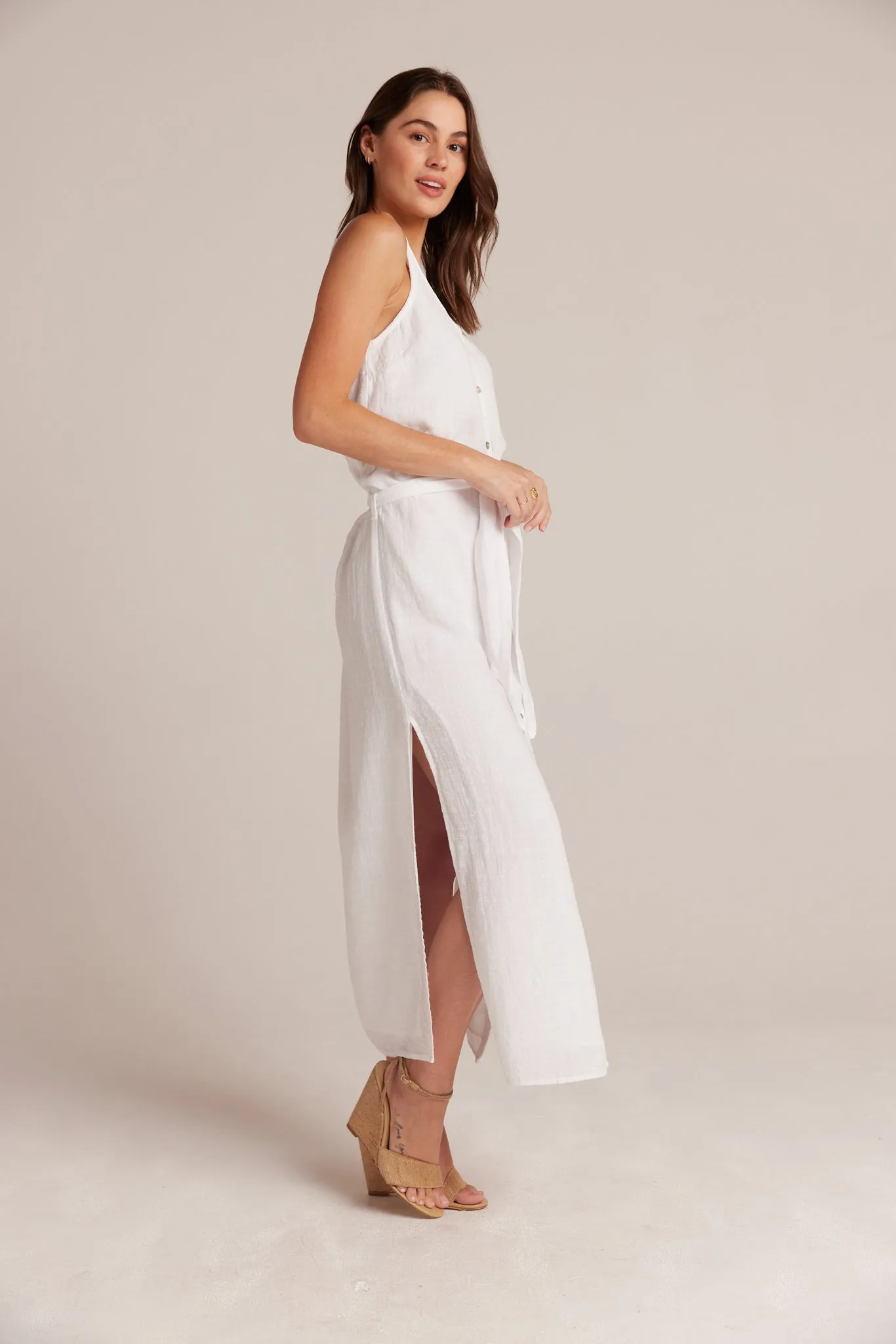 Belted Button front Sleeveless Dress- White sold by Bella Dahl product image thumbnail 3