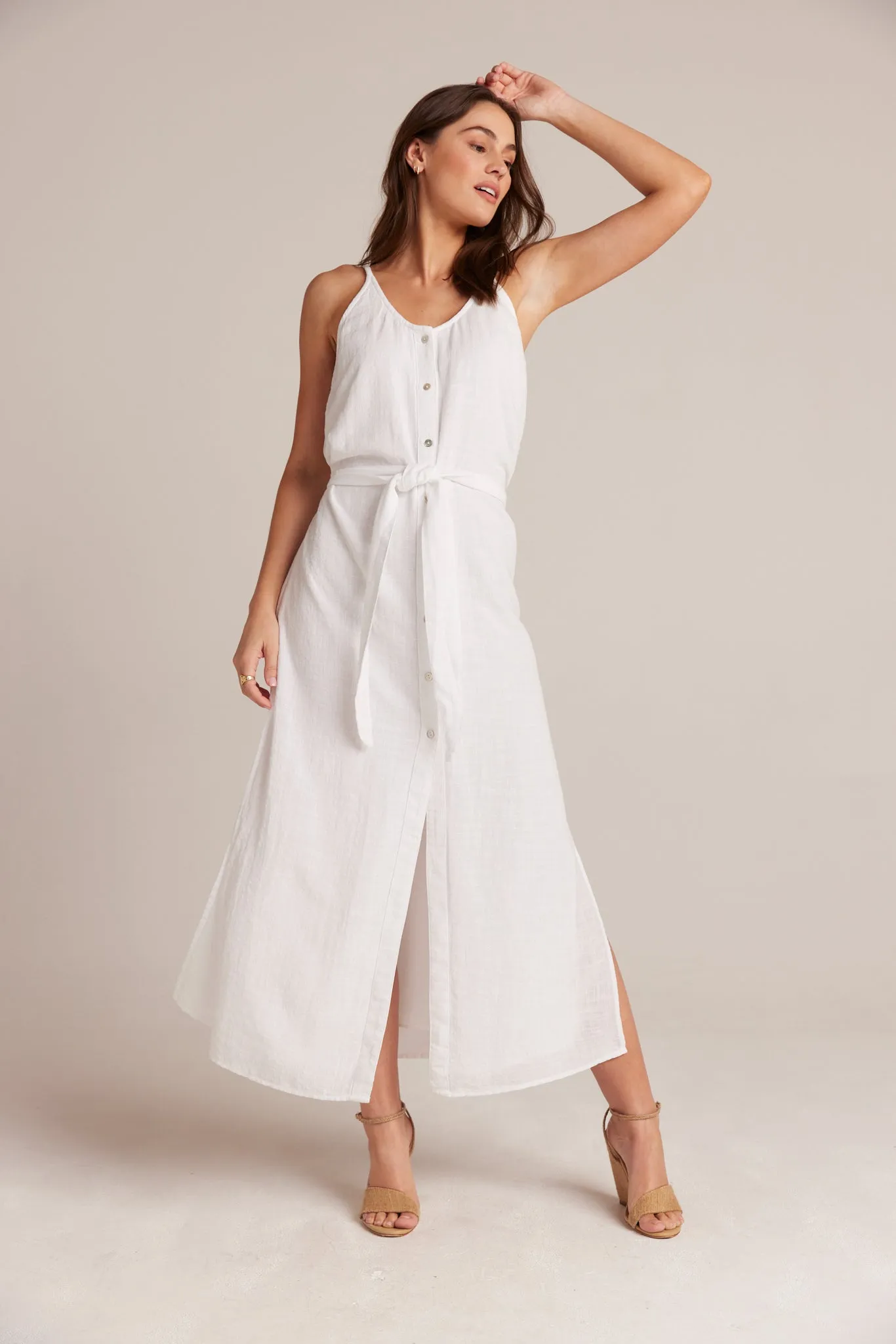 Belted Button front Sleeveless Dress- White sold by Bella Dahl