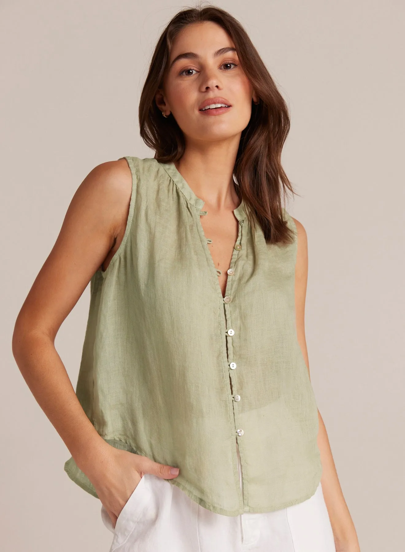 Sleeveless Shirred Shoulder Blouse - Pale Palm sold by Bella Dahl