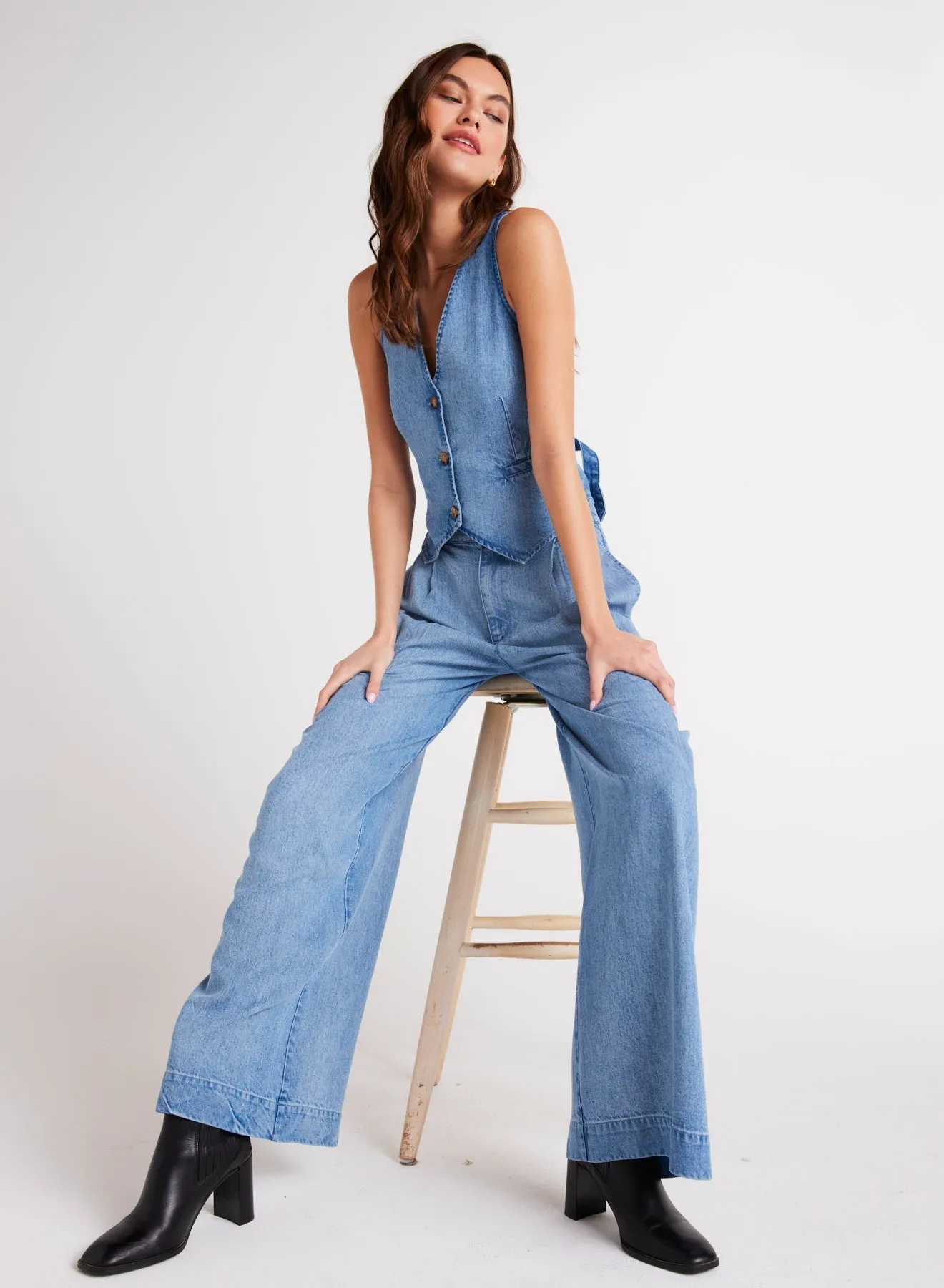 Greta Pleated Wide Leg Trouser - Vintage Horizon Wash sold by Bella Dahl