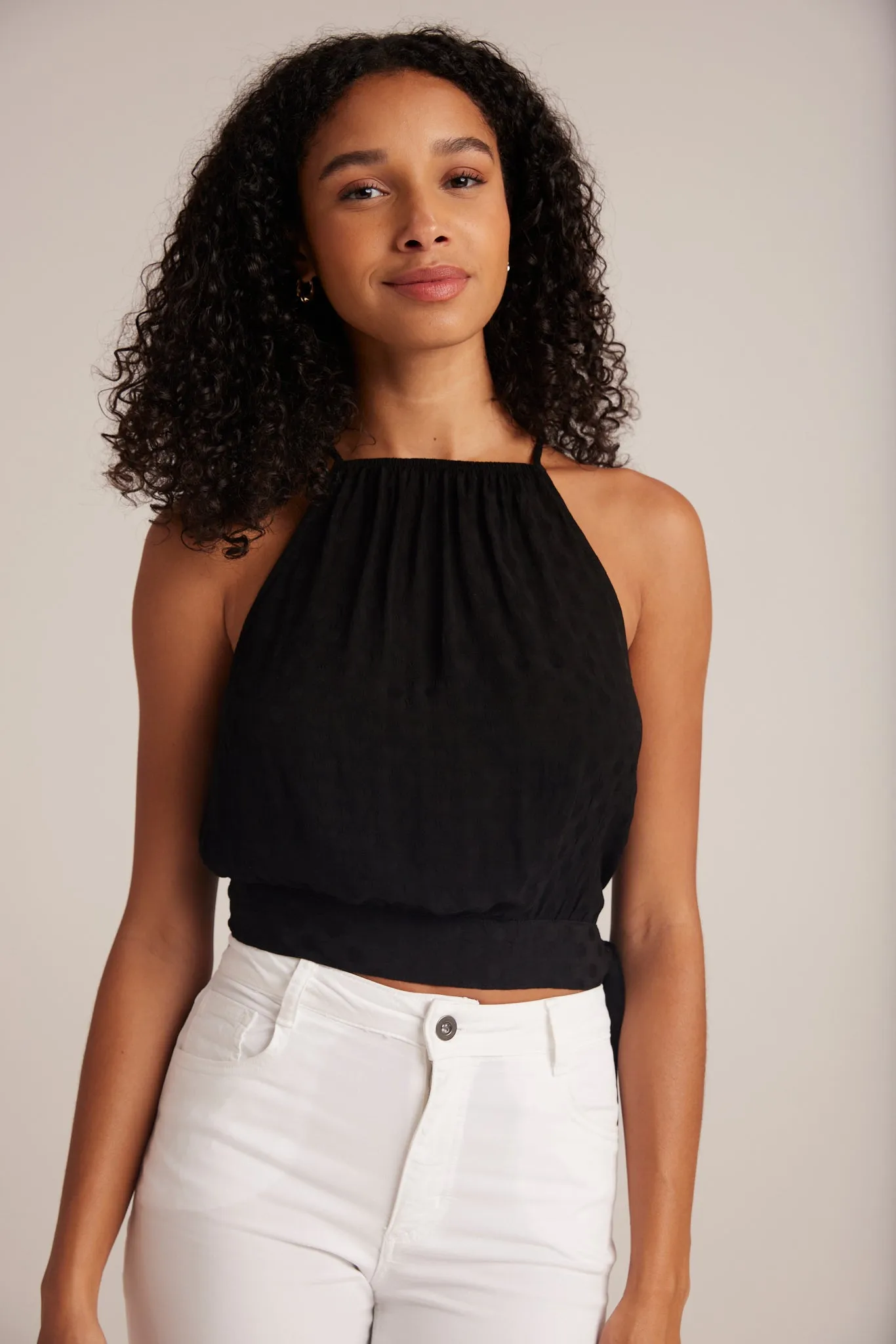 Side Tie Button Halter - Black sold by Bella Dahl