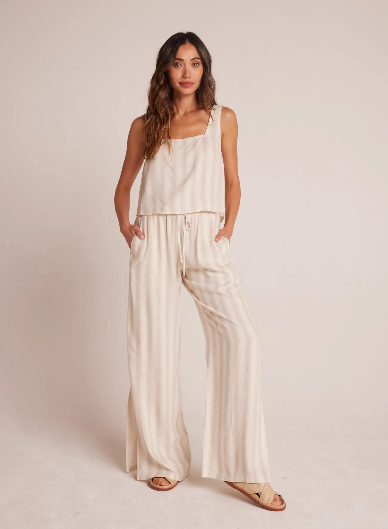 Side Slit Wide Leg Pant - Playa Sand Stripe sold by Bella Dahl