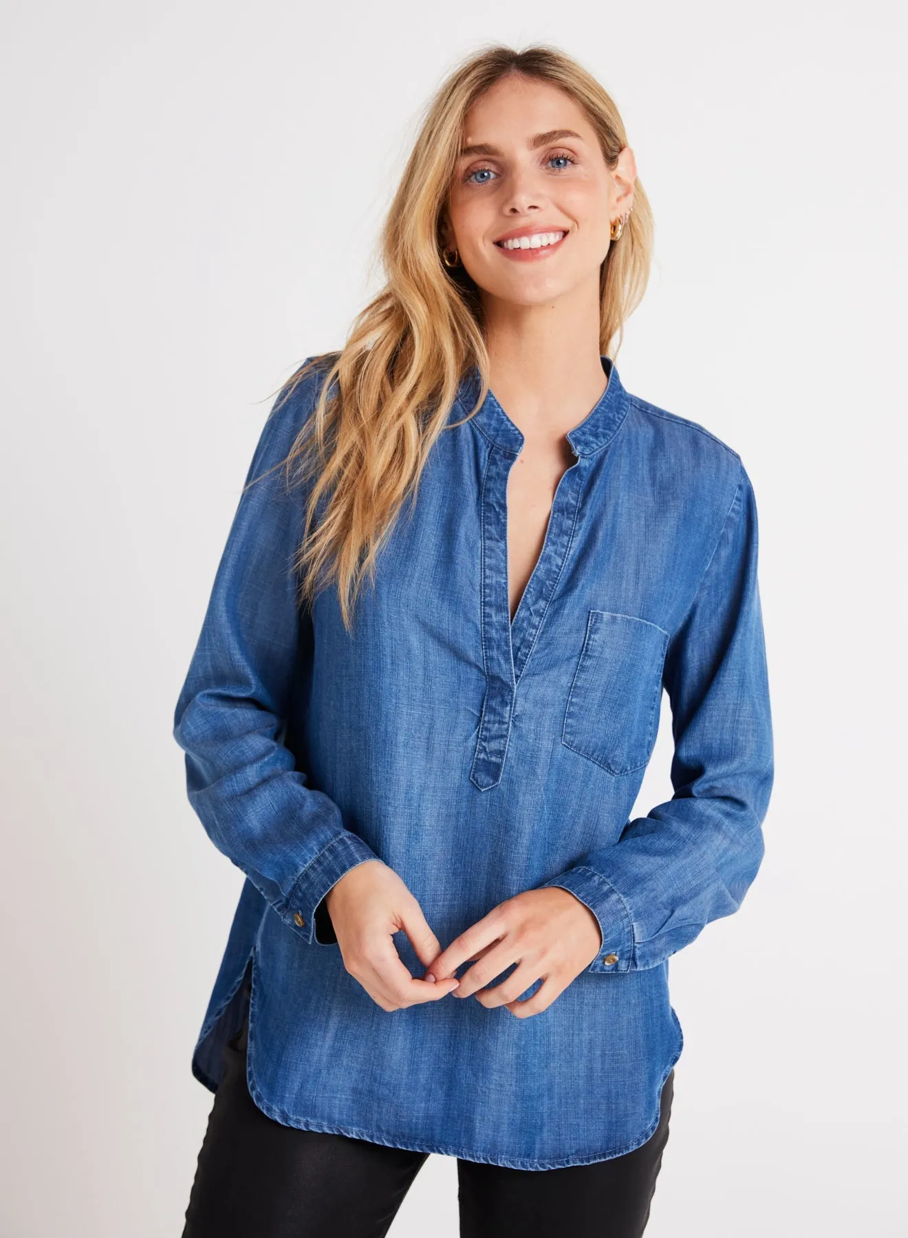 Long Sleeve Pocket Henley - Moonlit Haze Wash sold by Bella Dahl