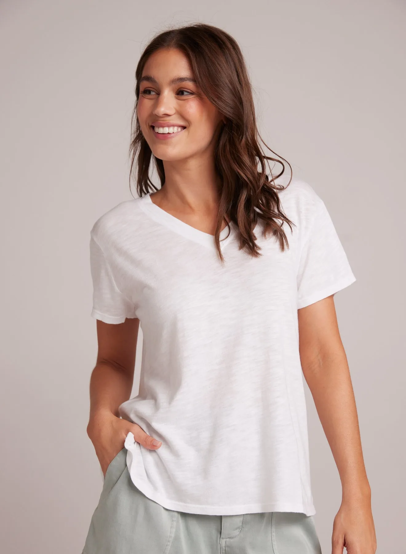 Side Slit V-Neck Tee - White sold by Bella Dahl