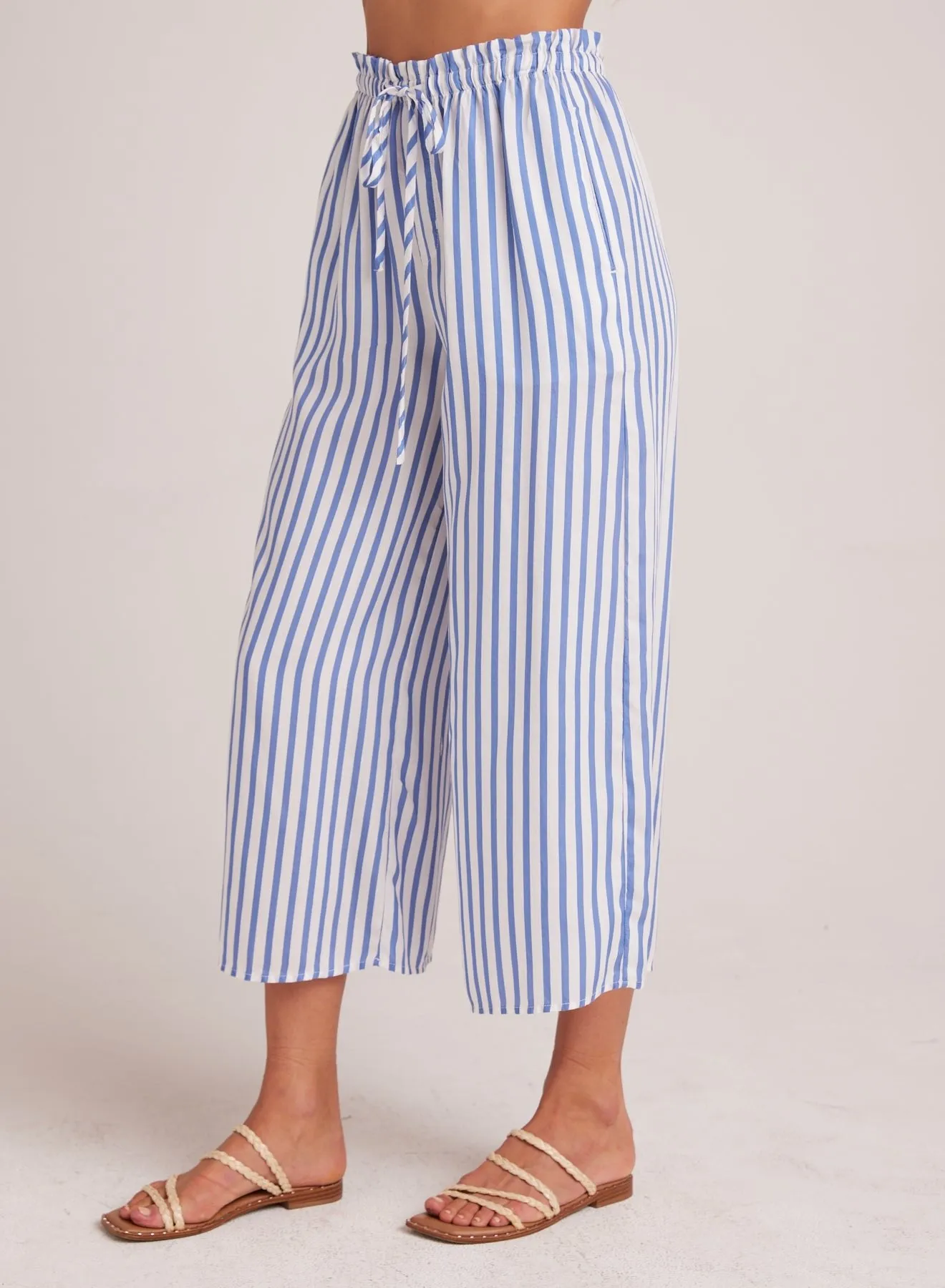 Ruffle Waist Wide Leg Crop - Bahia Breeze Stripe sold by Bella Dahl product image thumbnail 3