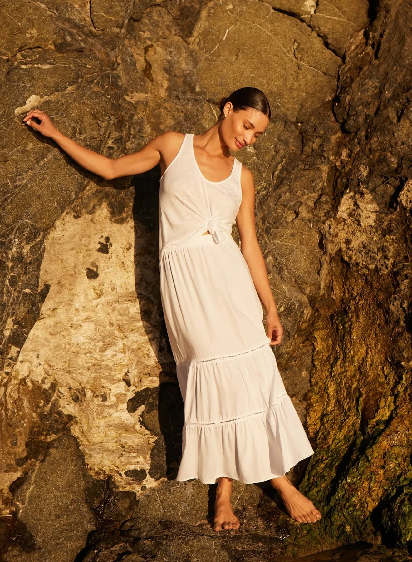 Ladder Trim Tiered Maxi Skirt - White sold by Bella Dahl