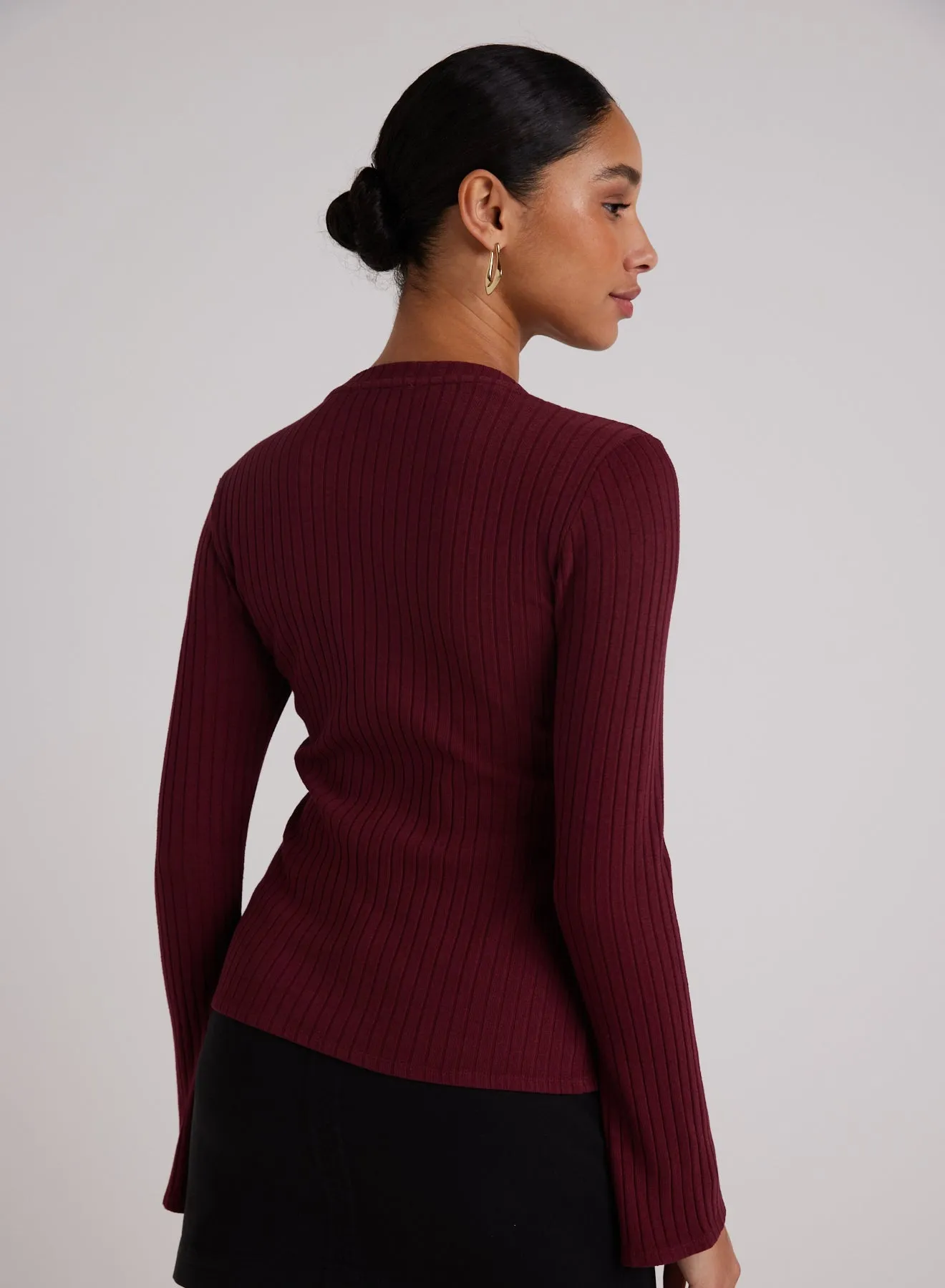 Long Bell Sleeve Rib Crew Tee - Sweet Merlot sold by Bella Dahl product image thumbnail 2