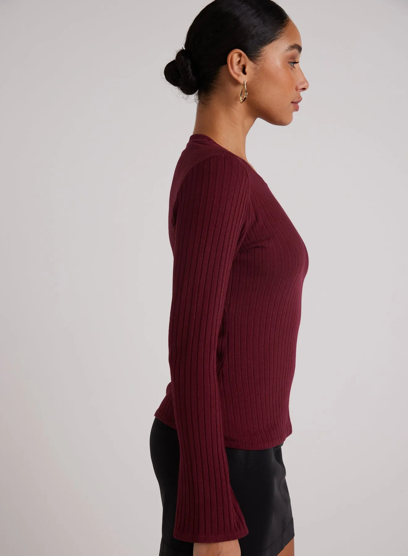 Long Bell Sleeve Rib Crew Tee - Sweet Merlot sold by Bella Dahl product image thumbnail 3