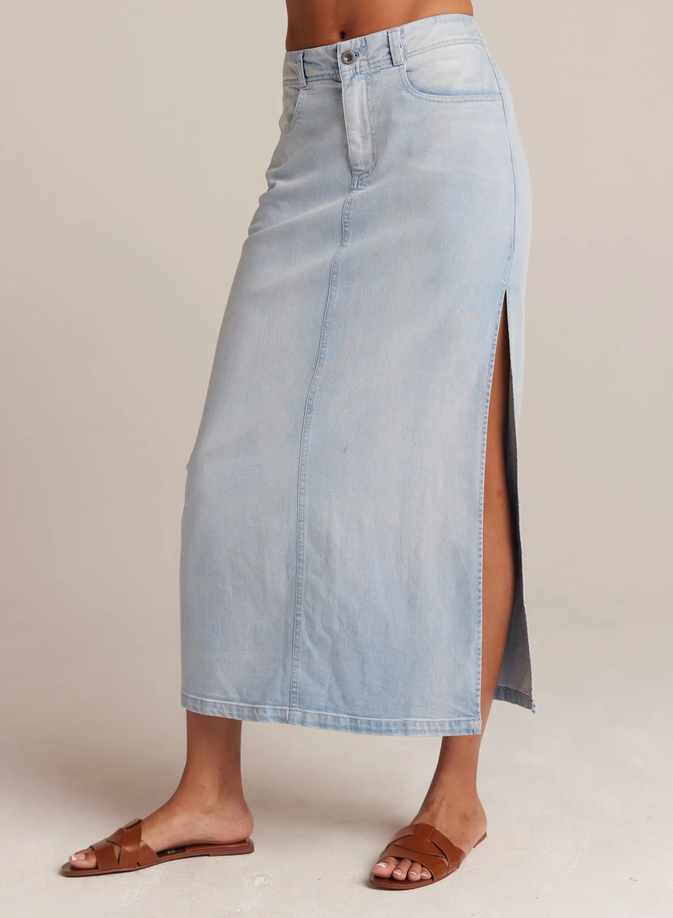 Indigo Side Slit Skirt - Ocean Mist Wash sold by Bella Dahl product image thumbnail 5