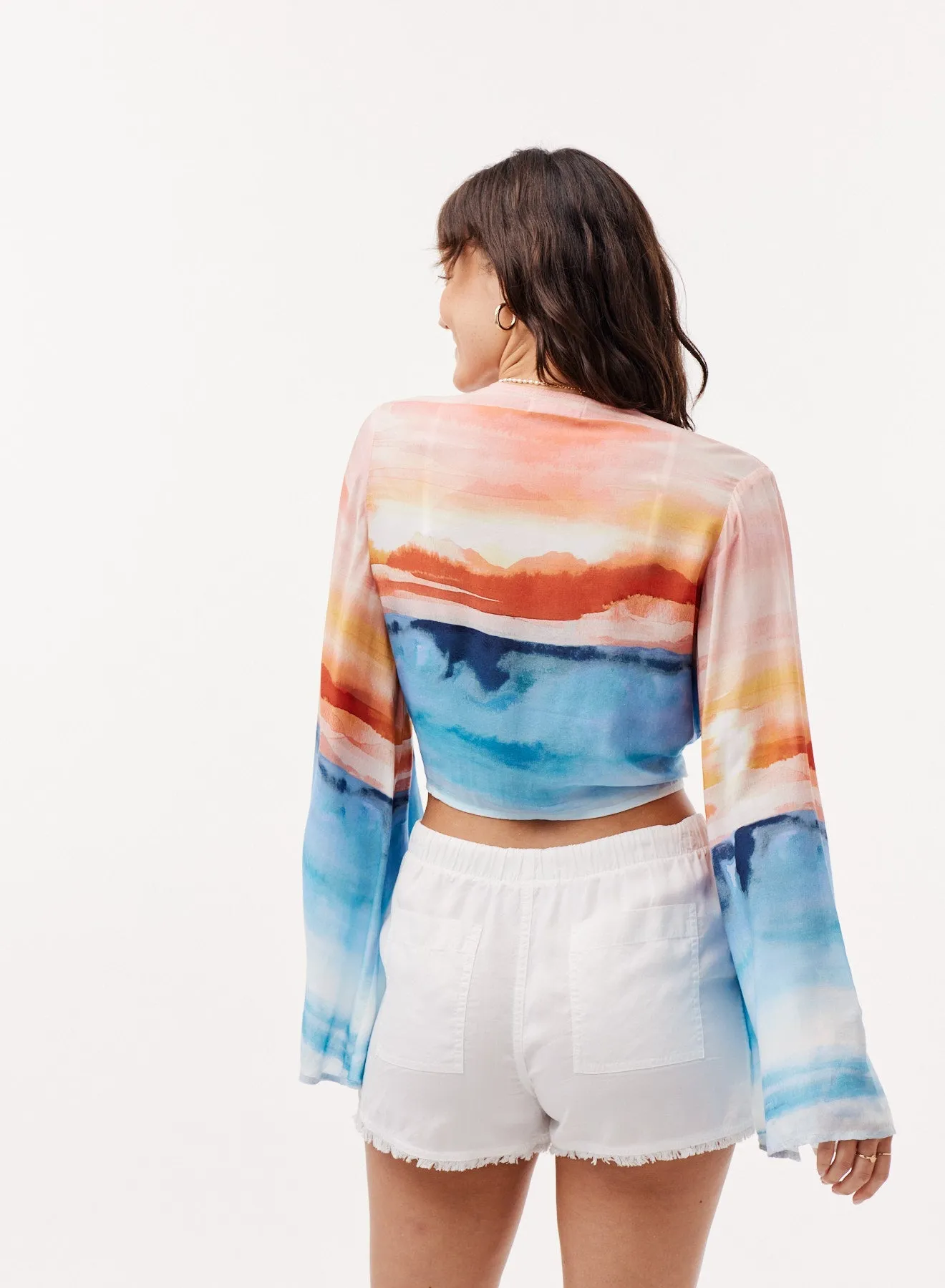 Tie Front Tie-Dye Bell Sleeve Blouse - Horizon Sunset Print sold by Bella Dahl product image thumbnail 2