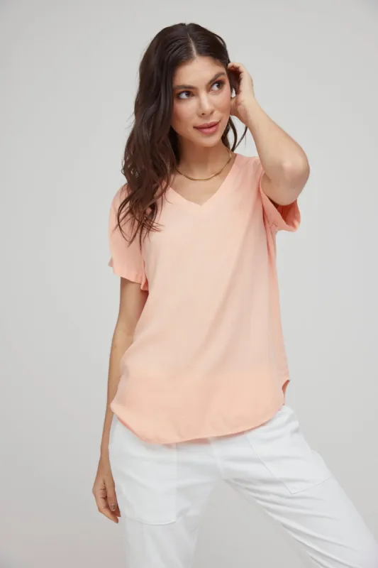 V-Neck Tee - Sunset Coral sold by Bella Dahl