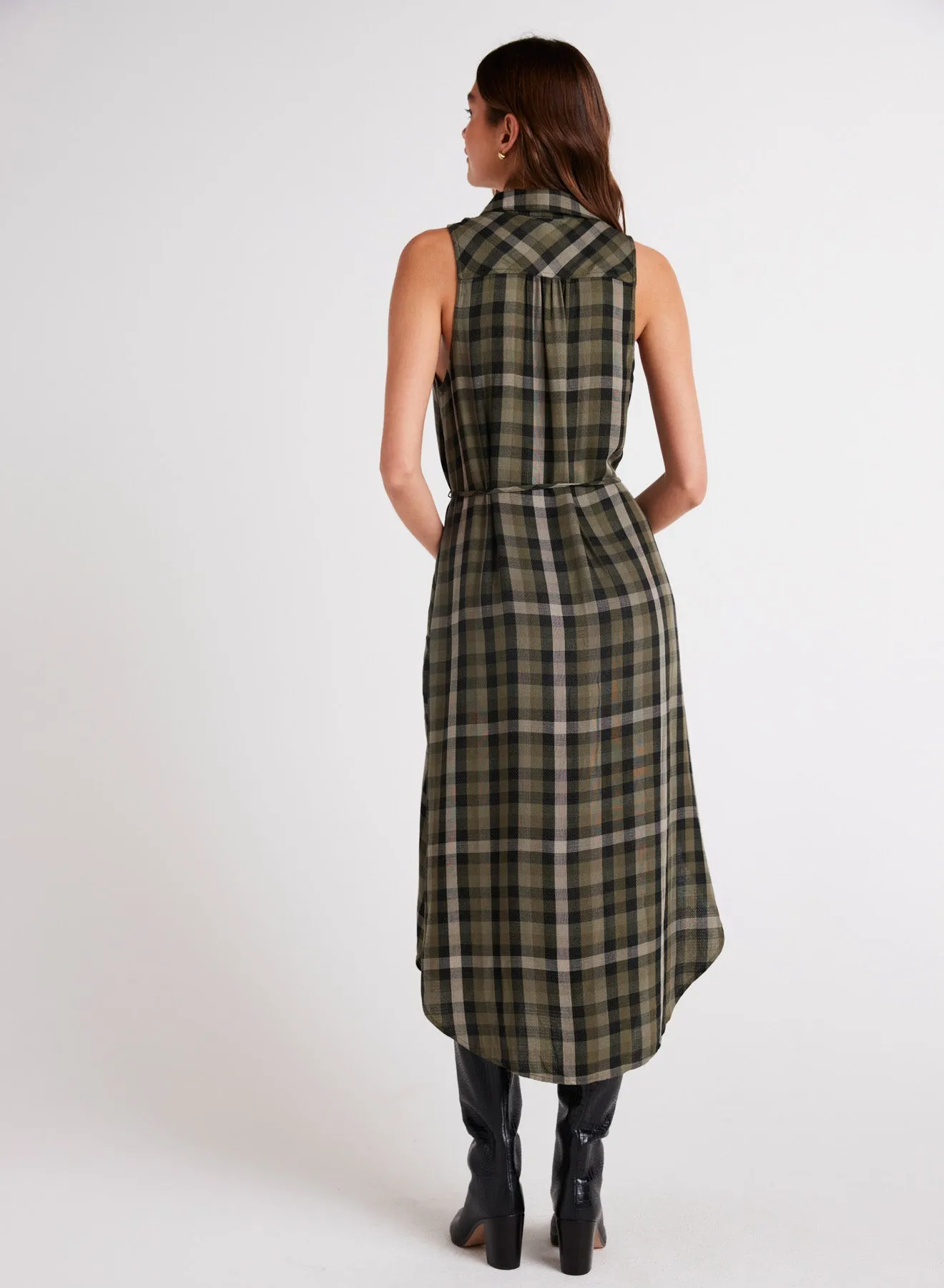 Sleeveless Button Down Midi Dress - Olive Plaid sold by Bella Dahl product image thumbnail 2