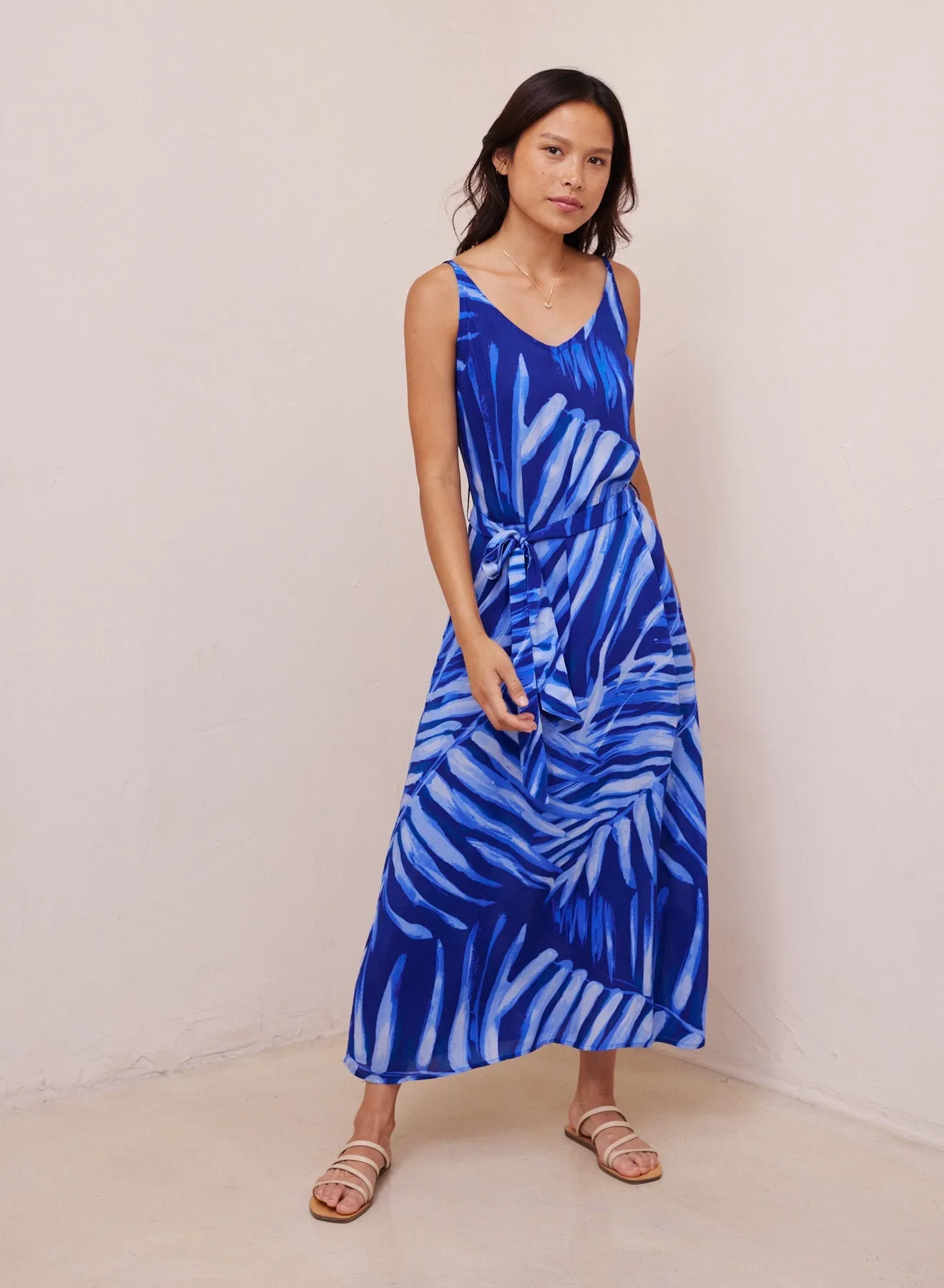 V-Neck Sleeveless Midi Dress - Bayside Palm Print sold by Bella Dahl product image thumbnail 3