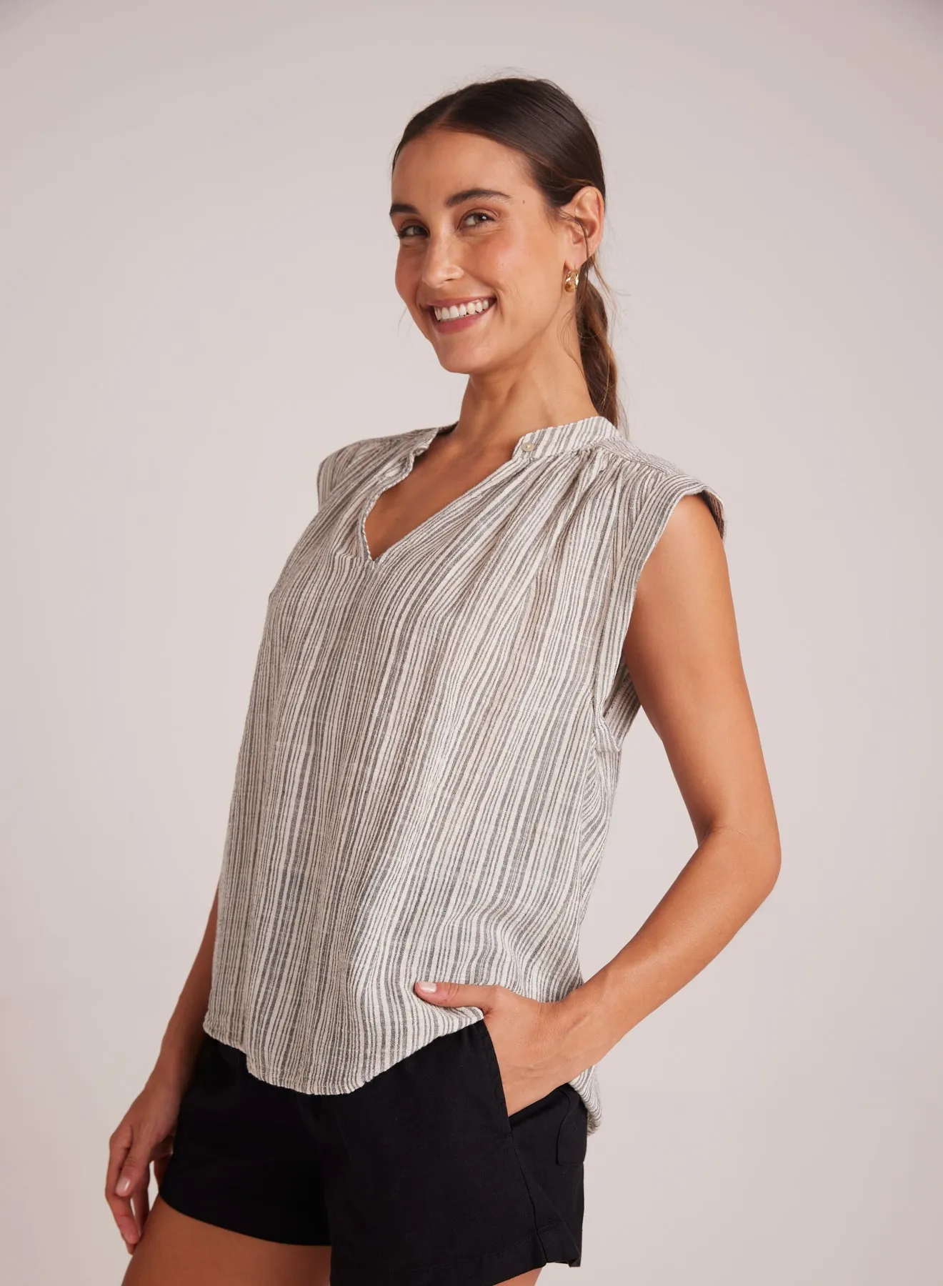 Shirred Pullover Cap Sleeve - Eze Slub Stripe sold by Bella Dahl product image thumbnail 3