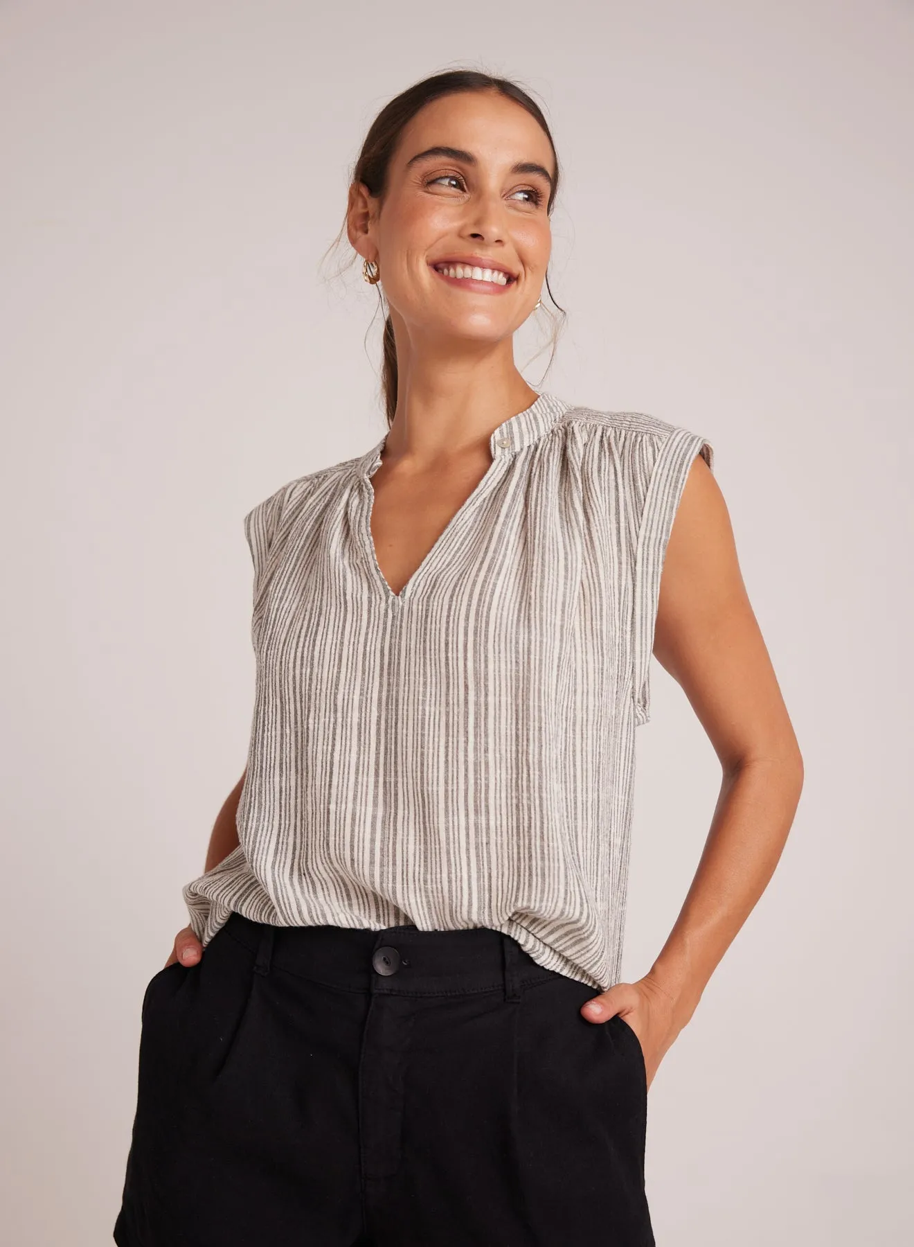 Shirred Pullover Cap Sleeve - Eze Slub Stripe sold by Bella Dahl product image thumbnail 4