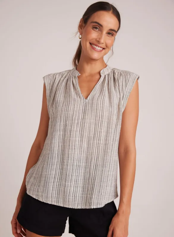 Shirred Pullover Cap Sleeve - Eze Slub Stripe sold by Bella Dahl