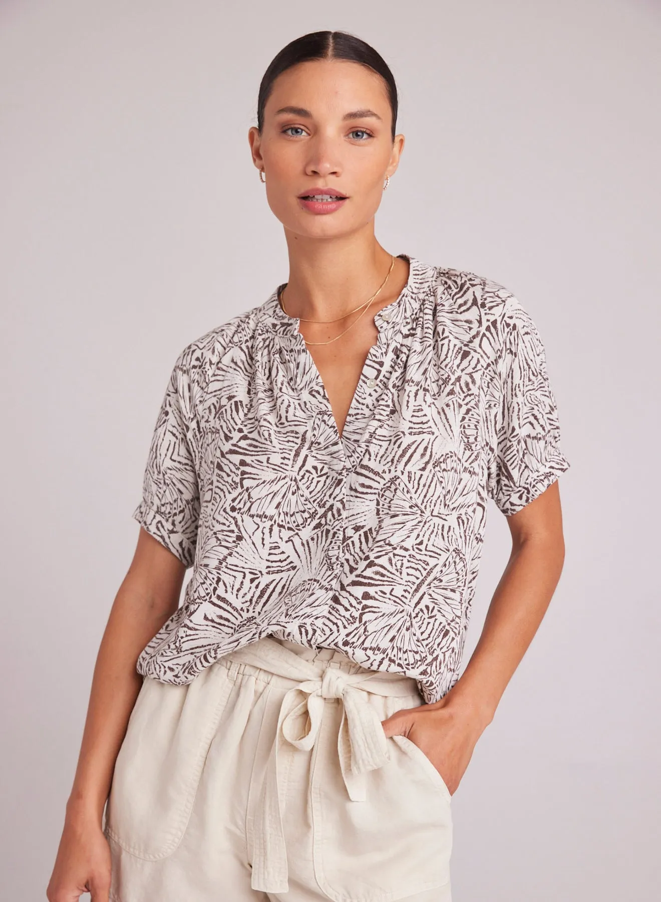 Short Sleeve Shirred Raglan Shirt - Papillon Print sold by Bella Dahl