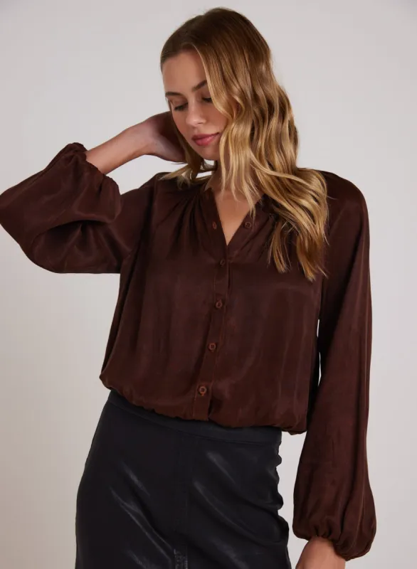 Shirred Button Front Blouse - Mahogany Brown sold by Bella Dahl