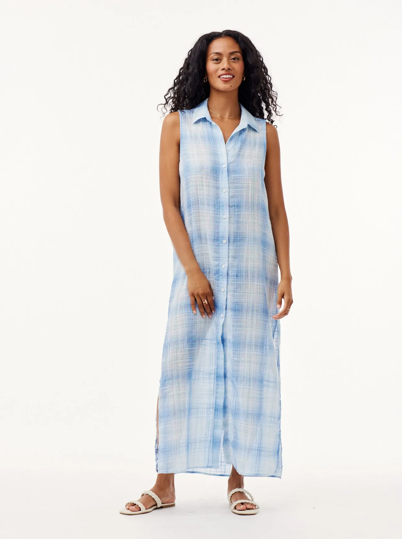 Sleeveless Duster Dress - Heather Blue Plaid sold by Bella Dahl product image thumbnail 3