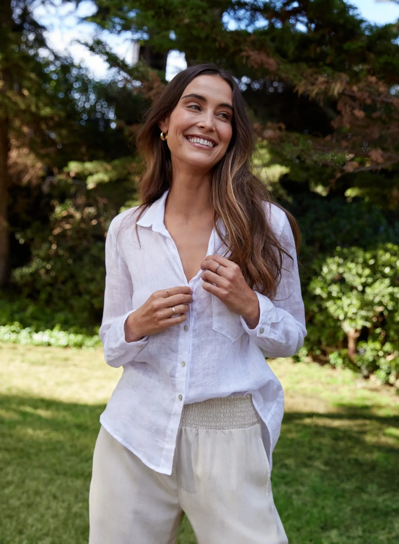 Linen Pocket Button Down - White sold by Bella Dahl