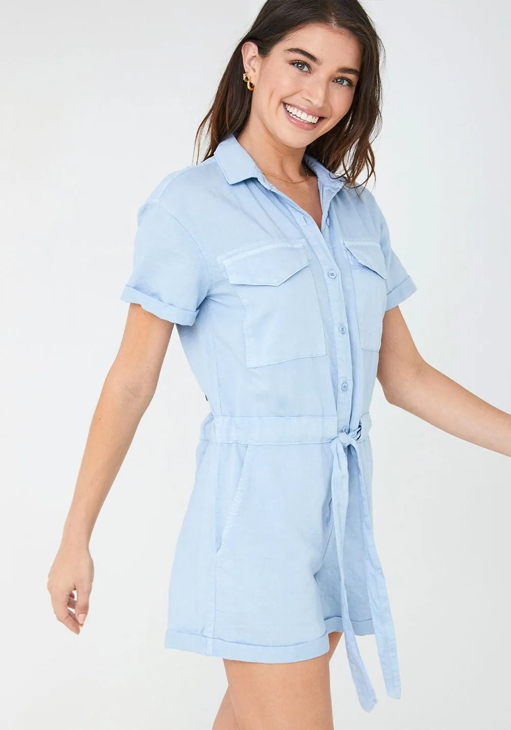 Short Sleeve Button Front Romper - Ocean Tide sold by Bella Dahl product image thumbnail 3