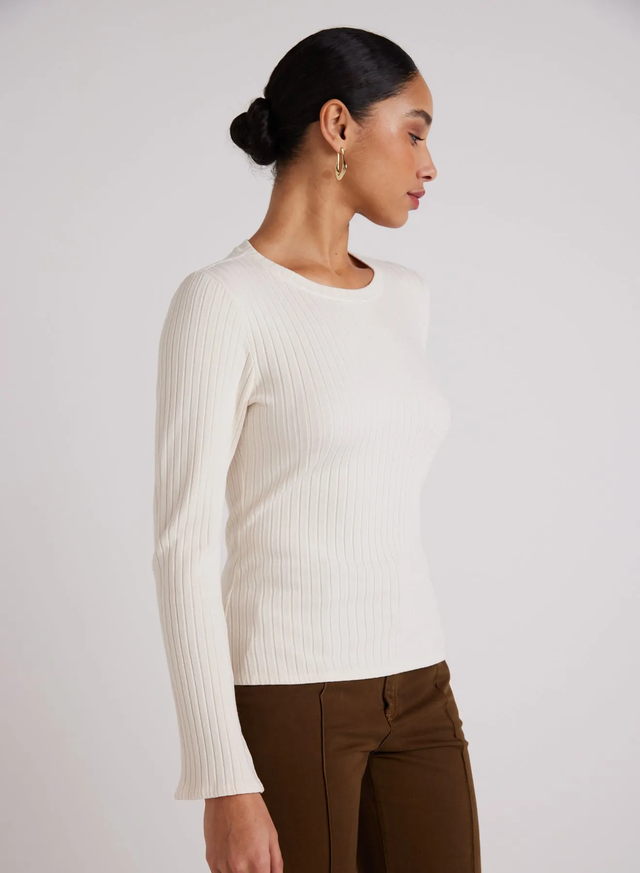 Long Bell Sleeve Rib Crew Tee - Winter White sold by Bella Dahl product image thumbnail 3