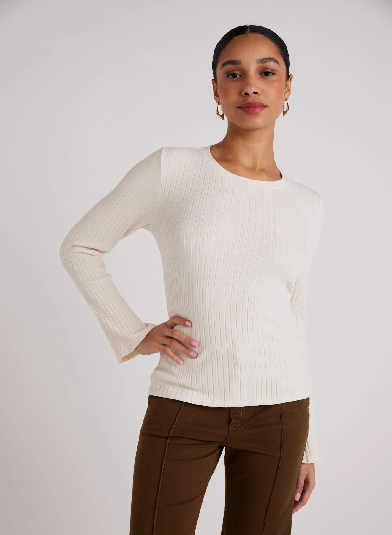 Long Bell Sleeve Rib Crew Tee - Winter White sold by Bella Dahl
