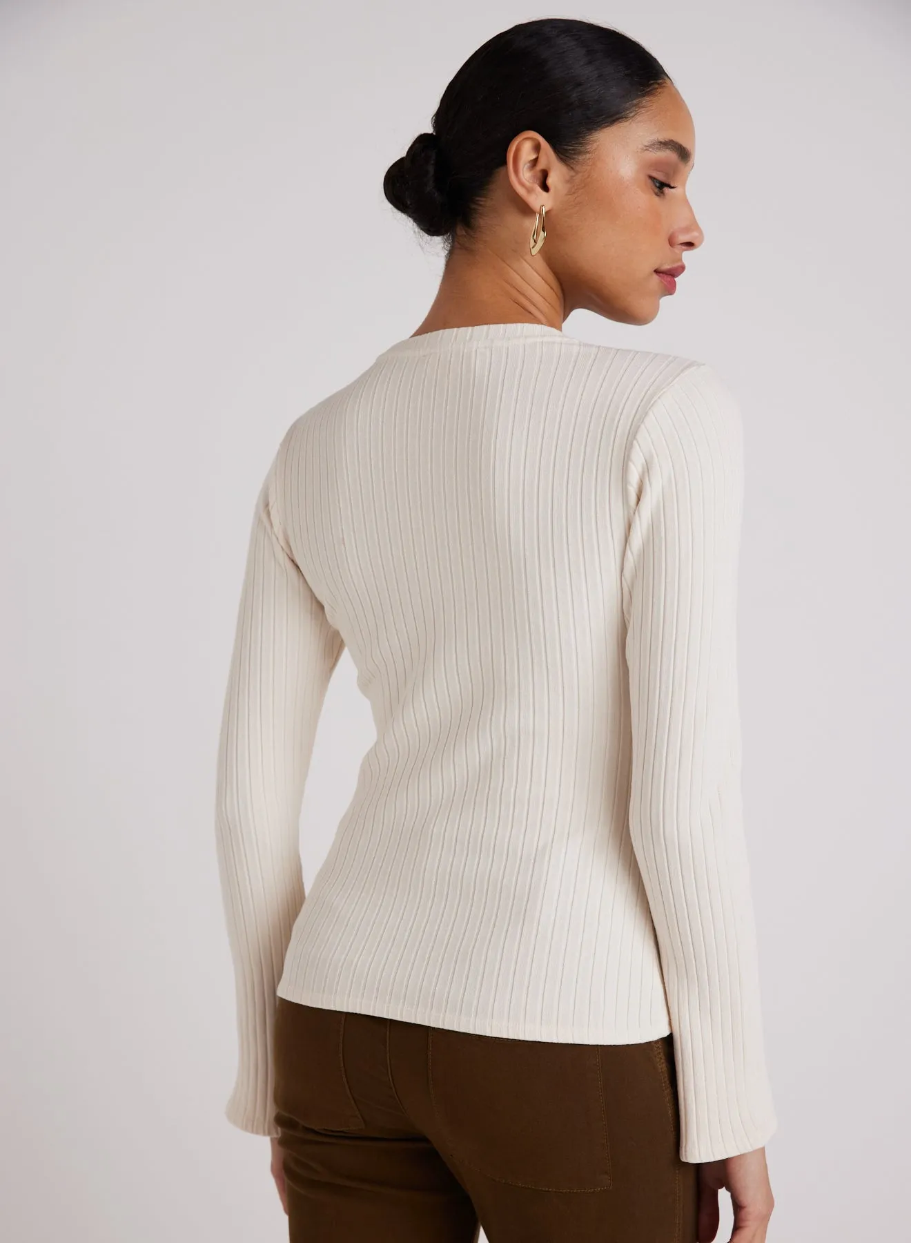 Long Bell Sleeve Rib Crew Tee - Winter White sold by Bella Dahl product image thumbnail 2