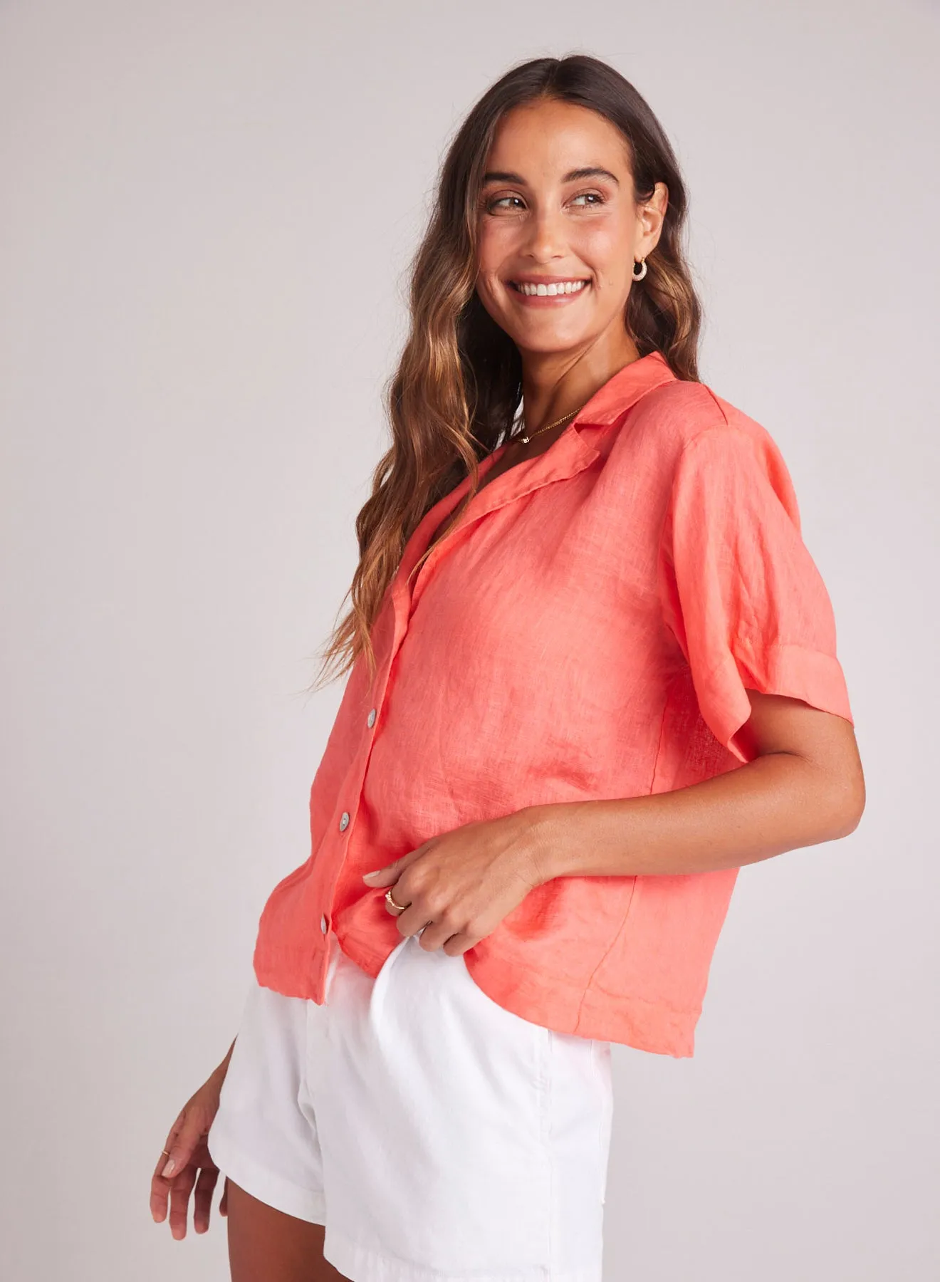 Short Sleeve Flowy Button Down - Hibiscus Bloom sold by Bella Dahl product image thumbnail 3