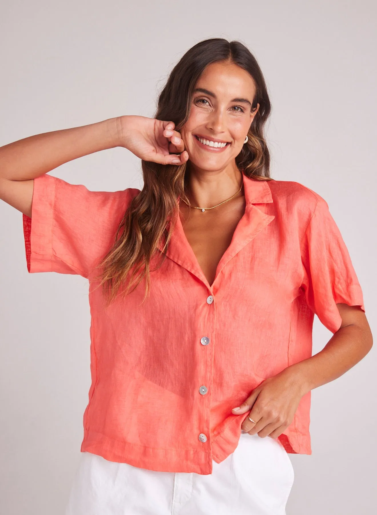 Short Sleeve Flowy Button Down - Hibiscus Bloom sold by Bella Dahl