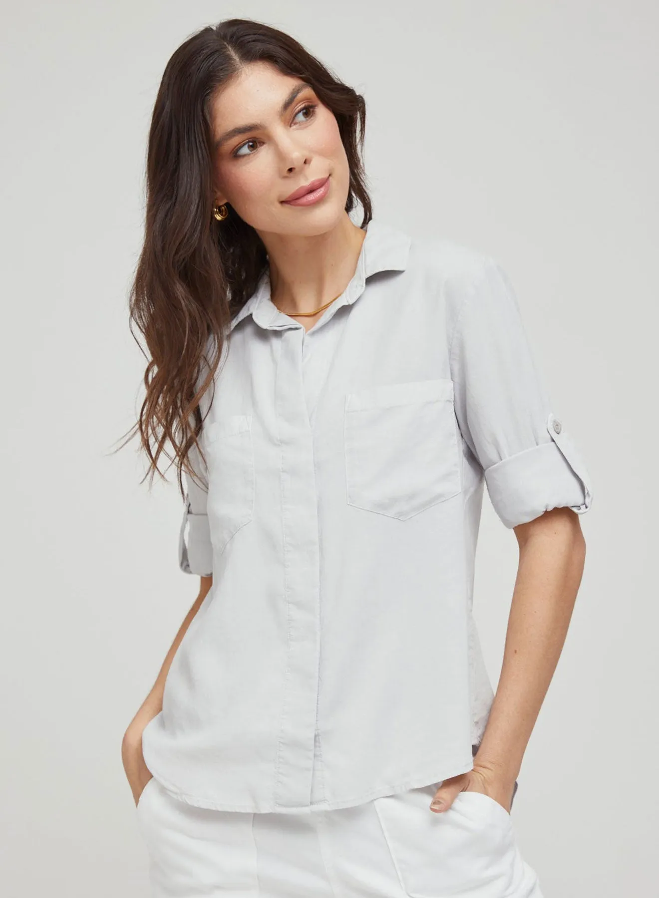 Split Back Button Down - Foggy Sky sold by Bella Dahl