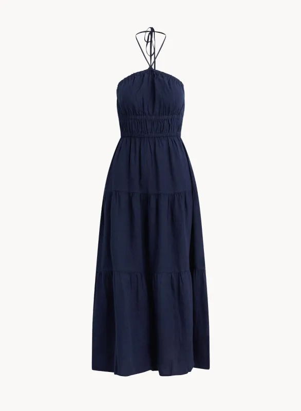 Gathered Halter Midi Dress - Brazilian Navy sold by Bella Dahl