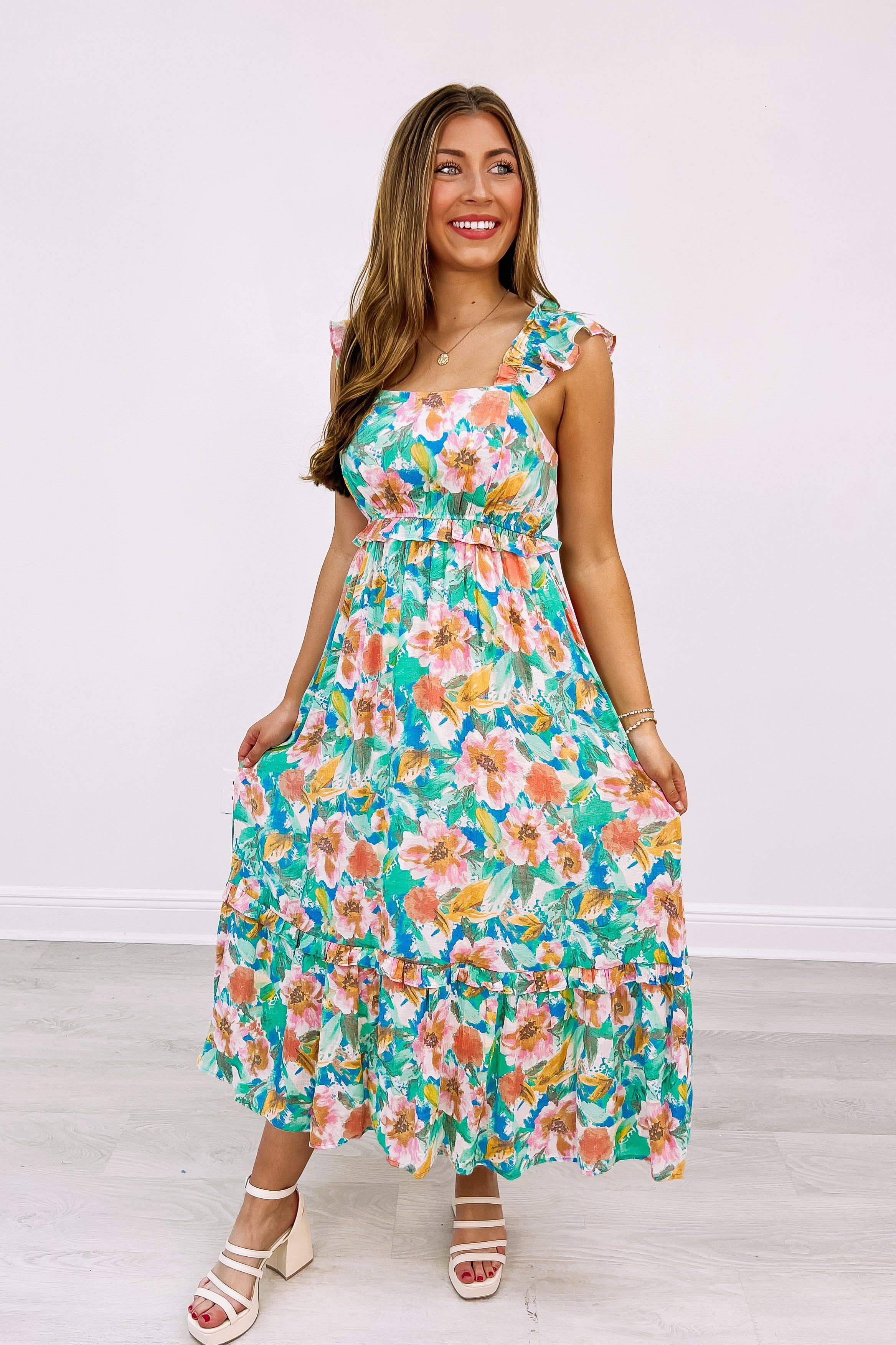 Sweet Adoration Floral Midi Dress sold by Bella Rose boutique