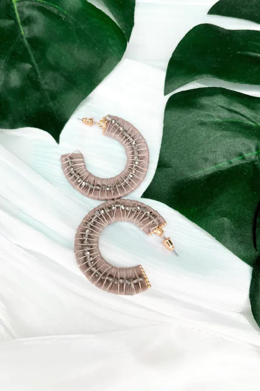 Raffia Disc Beaded Hoop Earrings sold by Bella Rose boutique