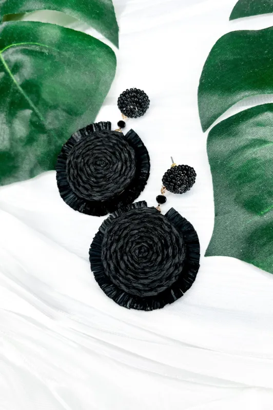 Raffia Fan Disc Drop Earrings sold by Bella Rose boutique