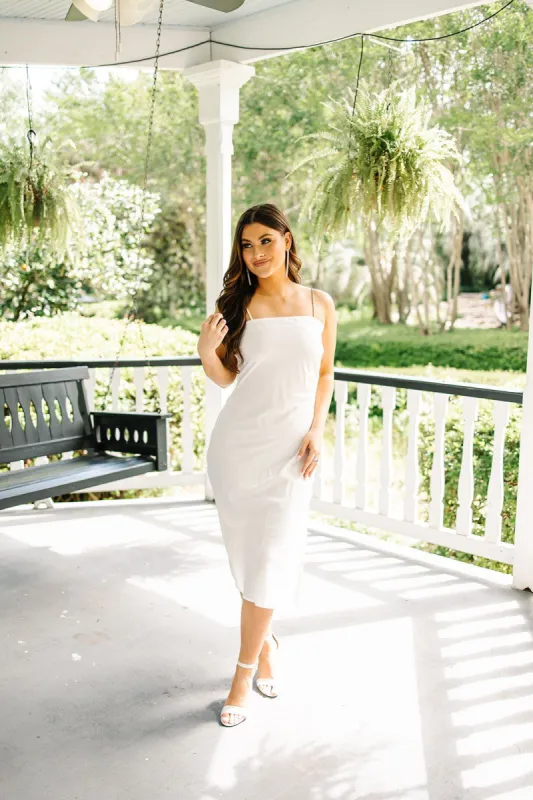 Rare Beauty Rhinestone Strap Midi Dress sold by Bella Rose boutique