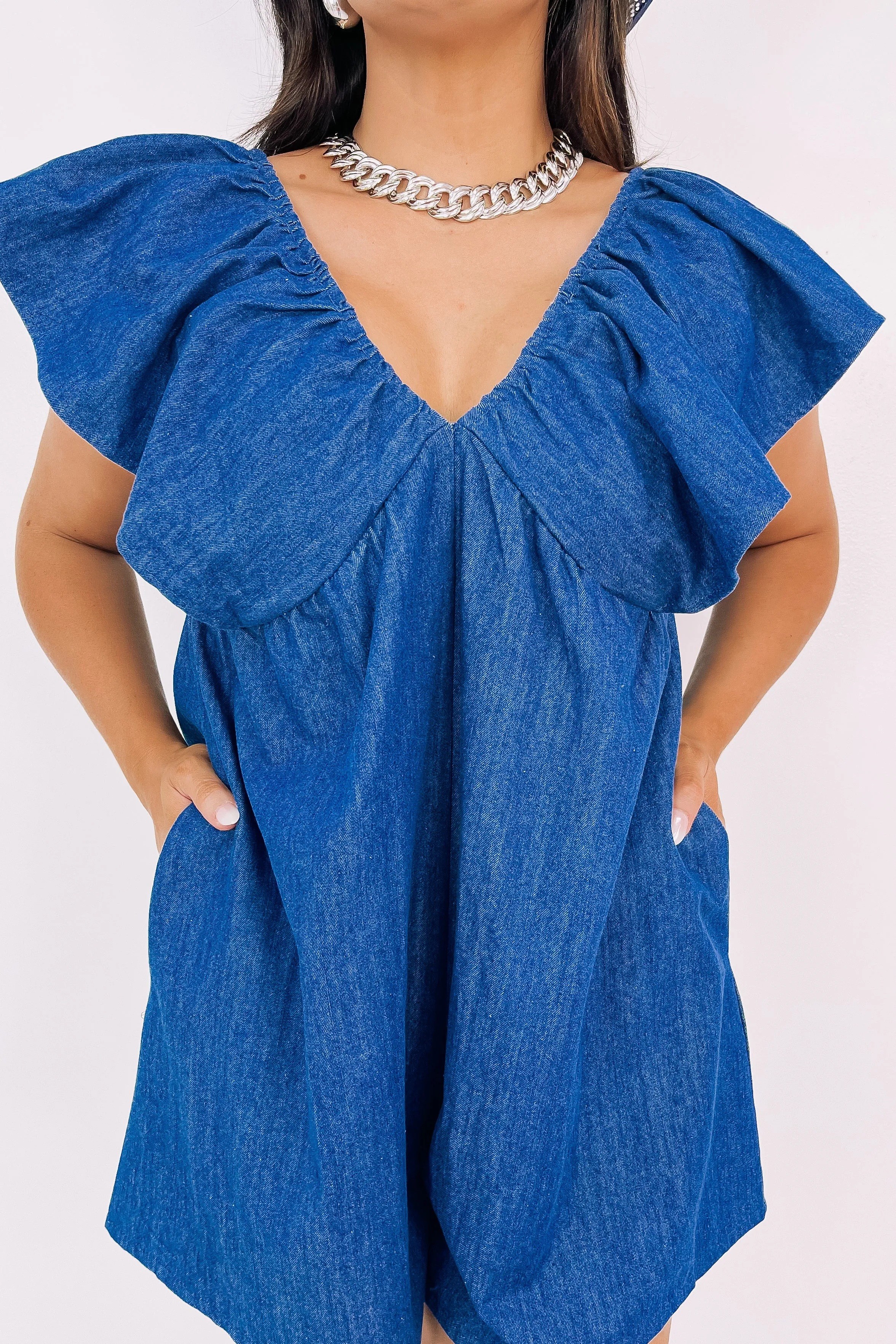 Whatever She Wants Denim Romper sold by Bella Rose boutique product image thumbnail 3