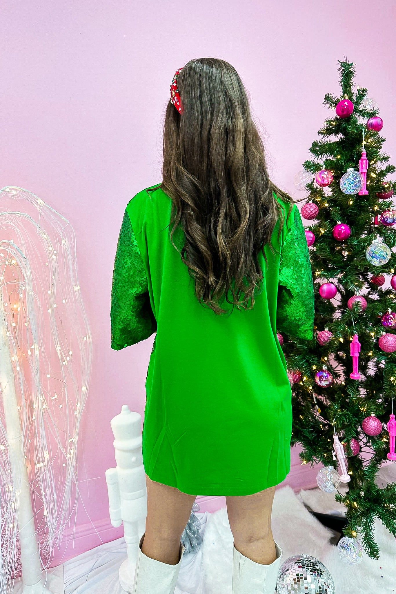 Grinch Sequin Dress sold by Bella Rose boutique product image thumbnail 4