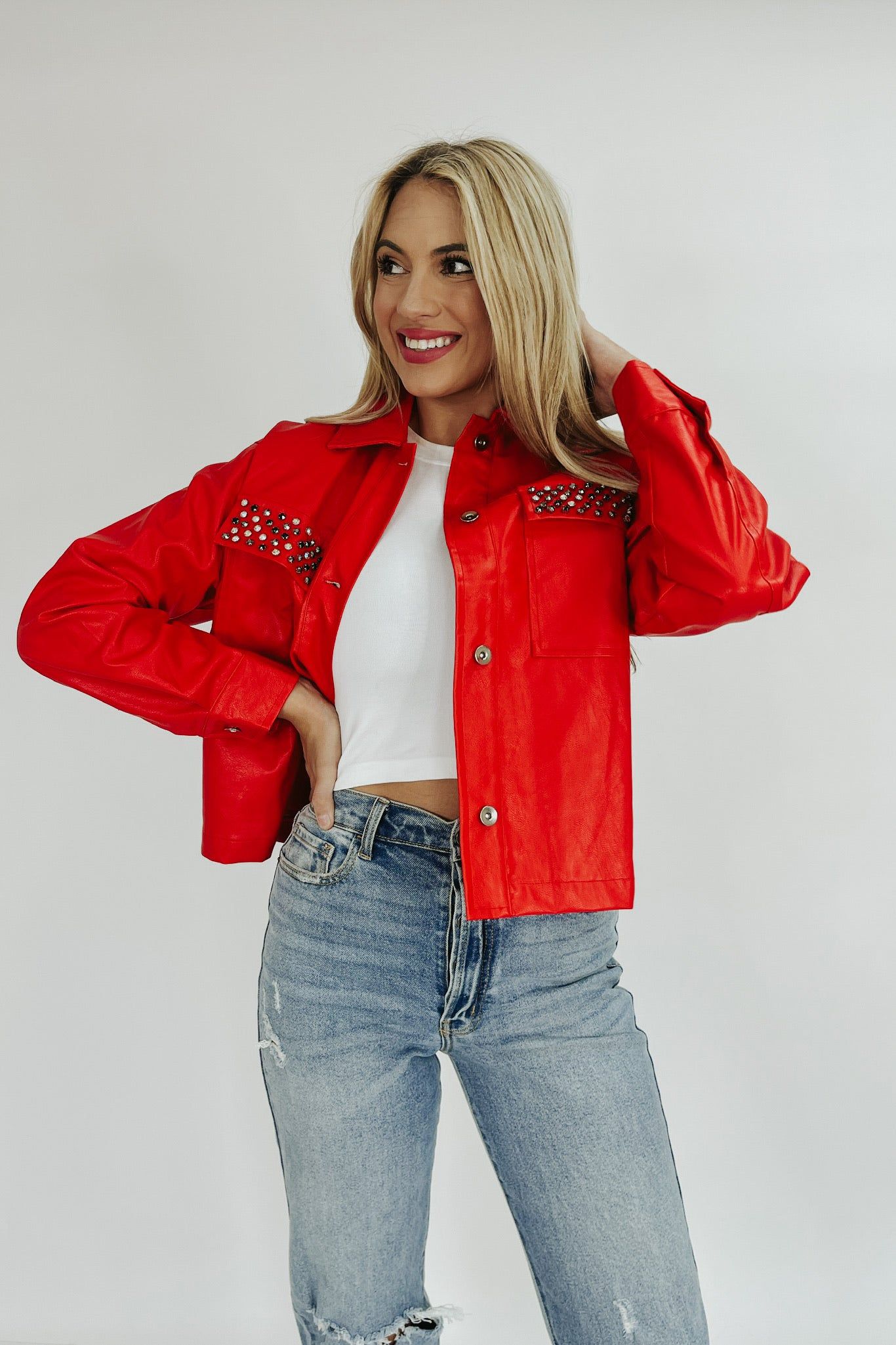 Fanciful Flair Faux Leather Jacket sold by Bella Rose boutique product image thumbnail 4