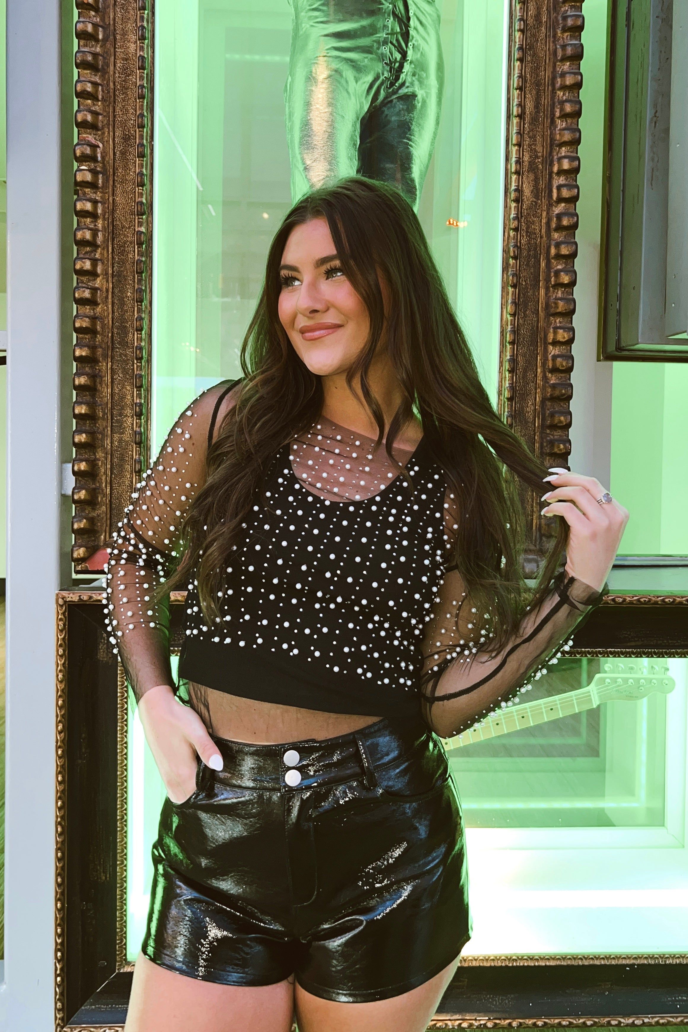 Making A Bold Statement Pearl Mesh Top sold by Bella Rose boutique product image thumbnail 3