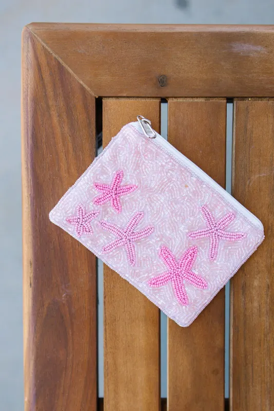 Pink Starfish Seed Bead Coin Pouch sold by Bella Rose boutique