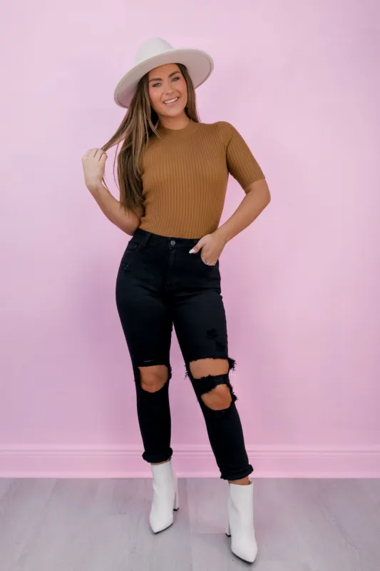 Effortlessly Styled High Rise Distressed Skinny Jeans sold by Bella Rose boutique