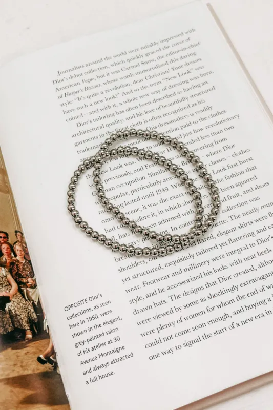 4mm Silver Bead Ball Stretch Bracelet Set sold by Bella Rose boutique
