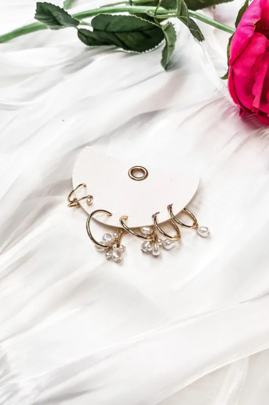 Pearl Hoop Earrings Gold Set sold by Bella Rose boutique