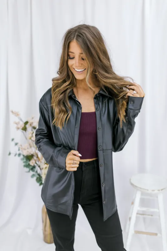 Grab The Check Faux Leather Blazer sold by Bella Rose boutique