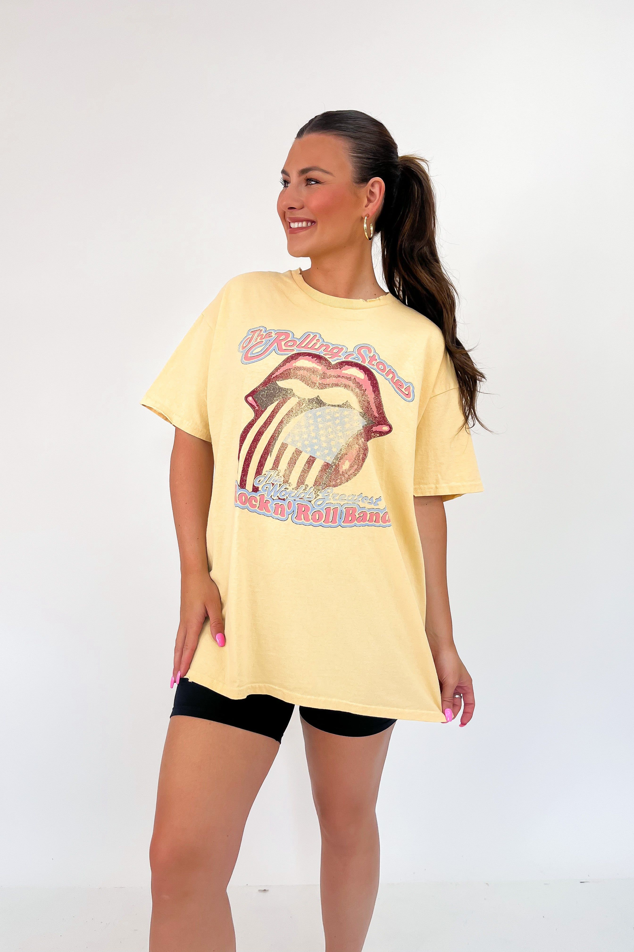 LivyLu Rolling Stones World's Greatest Distressed Tee sold by Bella Rose boutique