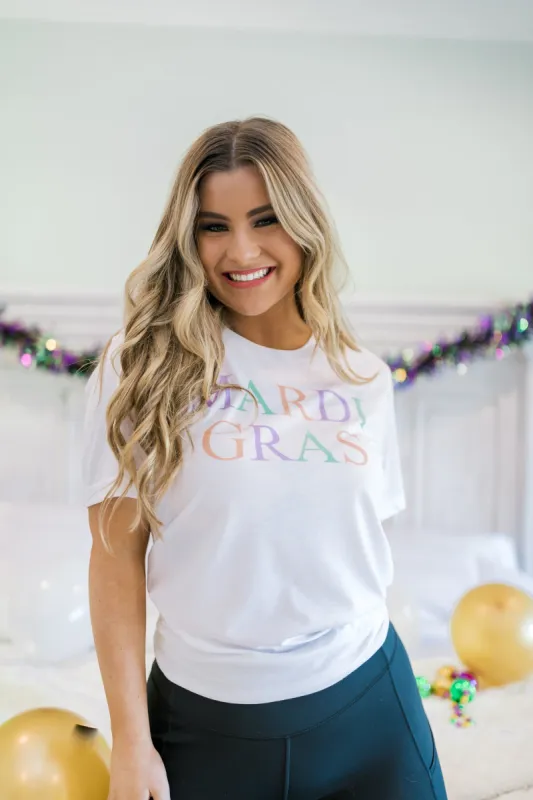 Mardi Gras Stacked Graphic Top sold by Bella Rose boutique