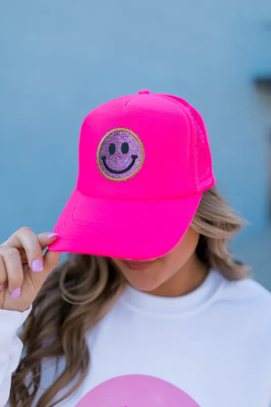Glitter Smiley Patch Trucker Hat sold by Bella Rose boutique