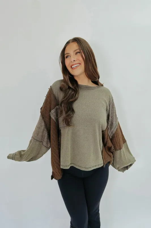 Perfectly Patched Oversized Top sold by Bella Rose boutique